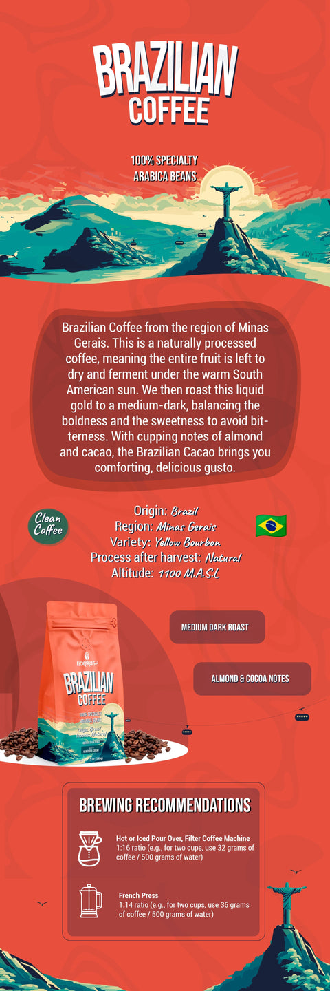 a long image with descriptions about brazilian coffee by lionrush coffee